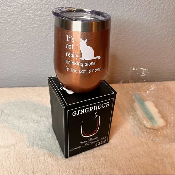 New! Cat lover wine tumbler “ it’s not drinking alone if the cat is home” 12oz - Picture 4 of 7